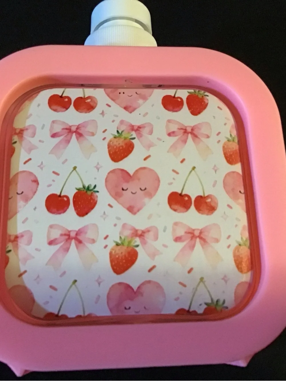 Pink Strawberry & Cherry Print Water Bottle Flask
